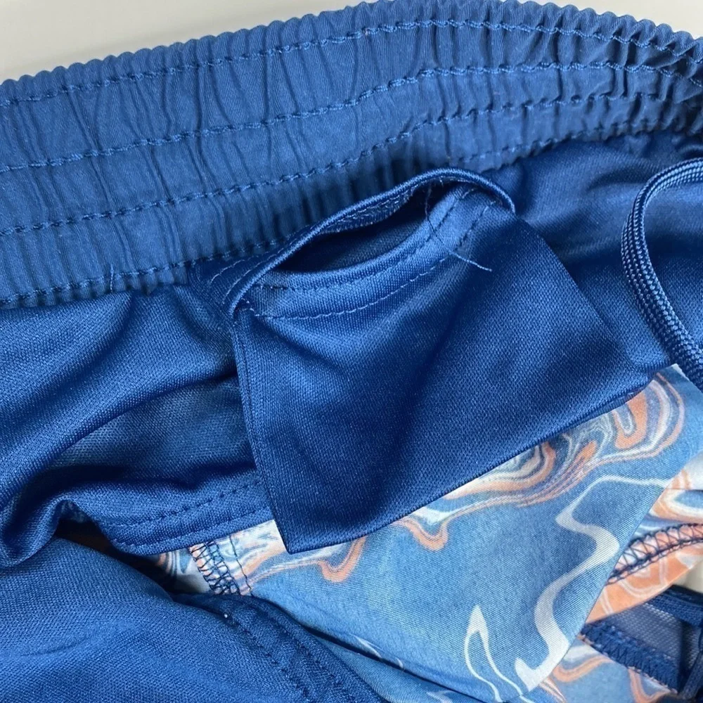 Crane Blue Orange Lava Print Running Lined Shorts XL